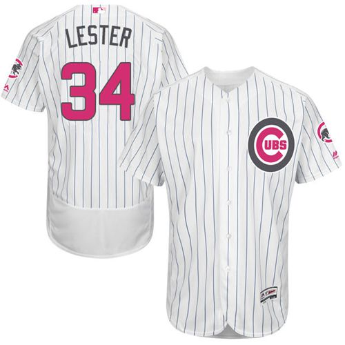 Cubs #34 Jon Lester White(Blue Strip) Flexbase Authentic Collection Mother's Day Stitched MLB Jersey - Click Image to Close